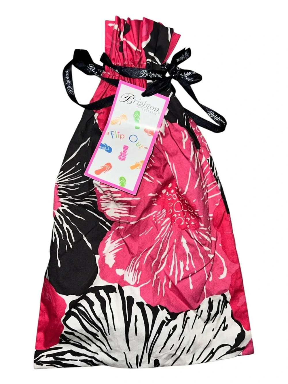 Brighton Flip Flop Bag Pink Black and White Floral NEW